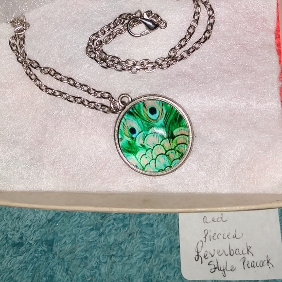 SET of 2: Peacock Earrings and Necklace - Picture 5 of 10